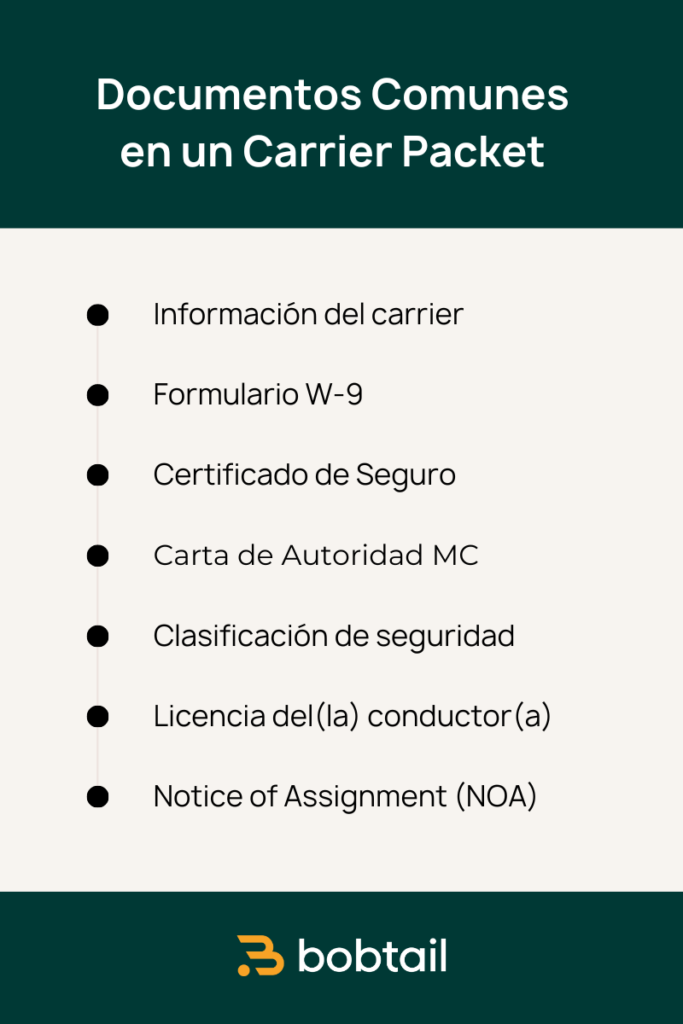 documentos comunes en un carrier packet