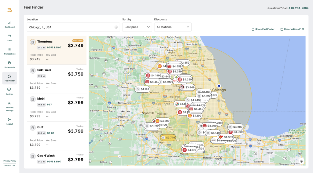 Bobtail fuel finder in Chicago