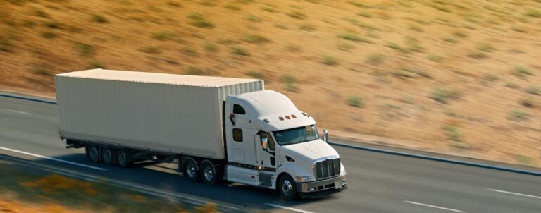 White semi truck driving on the highway