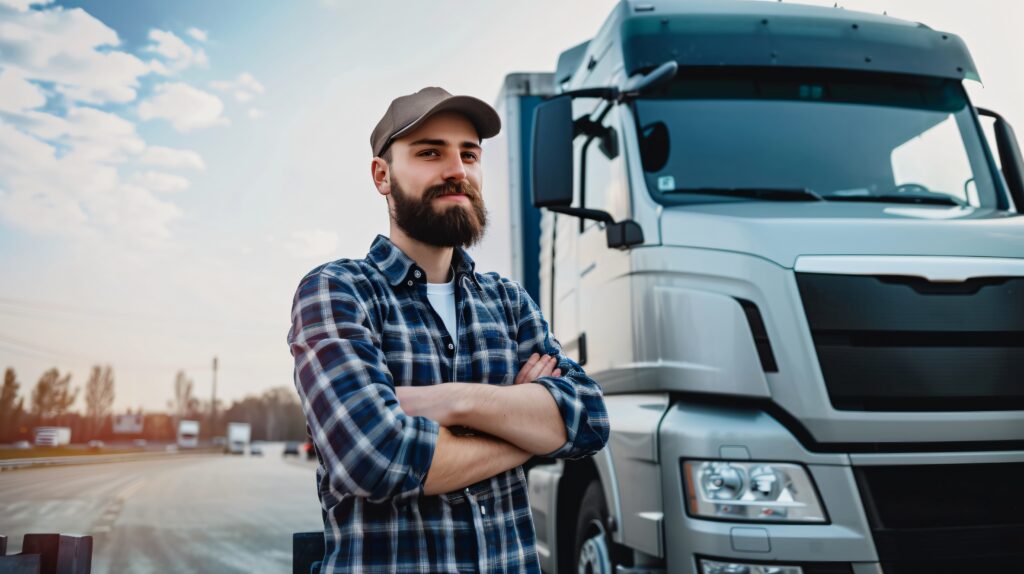 man working as truck driver posing