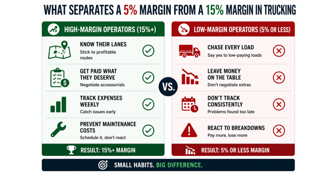 Comparison of high profit margin vs low profit margin trucking operators